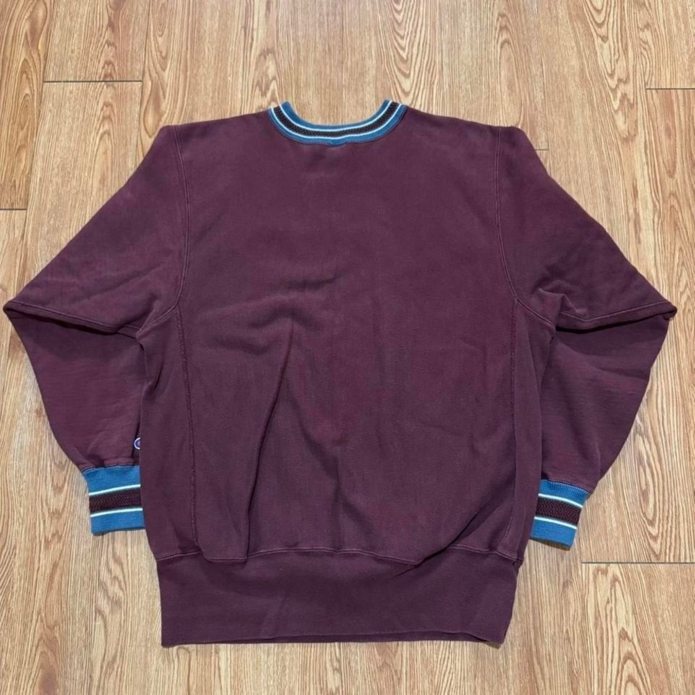 Vintage Champion Reverse Weave‎ Sweatshirt 90s Burgundy Striped Spellout Size XL - Picture 3 of 7